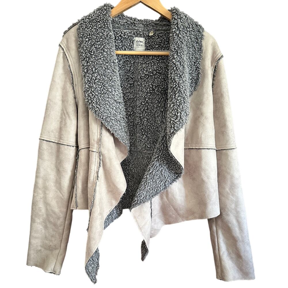 dylan Cream Suede-Look Jacket with Gray Sherpa Lining